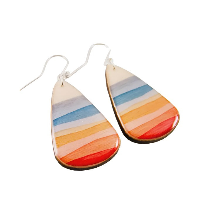 Oversize Teardrop Drop Earrings - Modern Pastel Wave Stripe