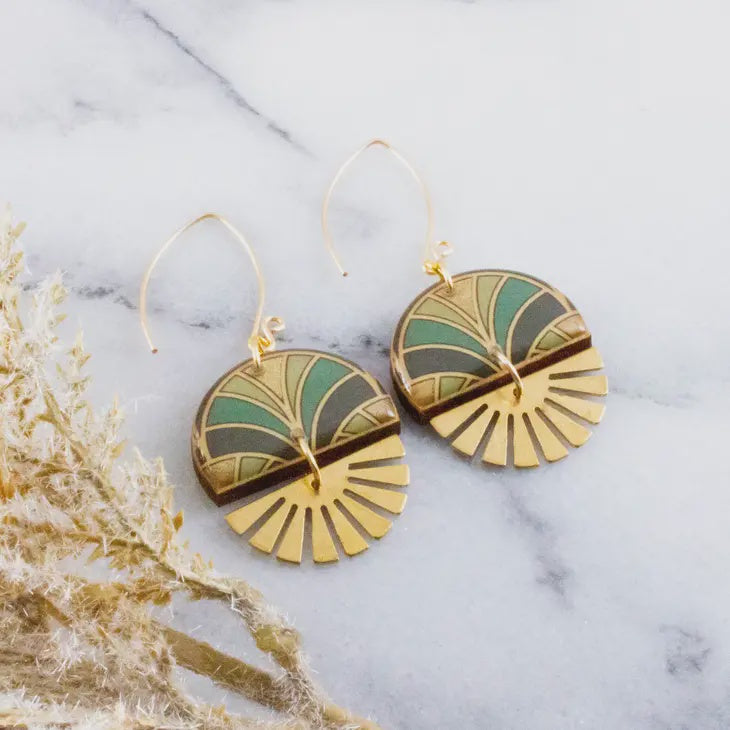 Stacked Sunburst Earrings -  Art Deco Fan