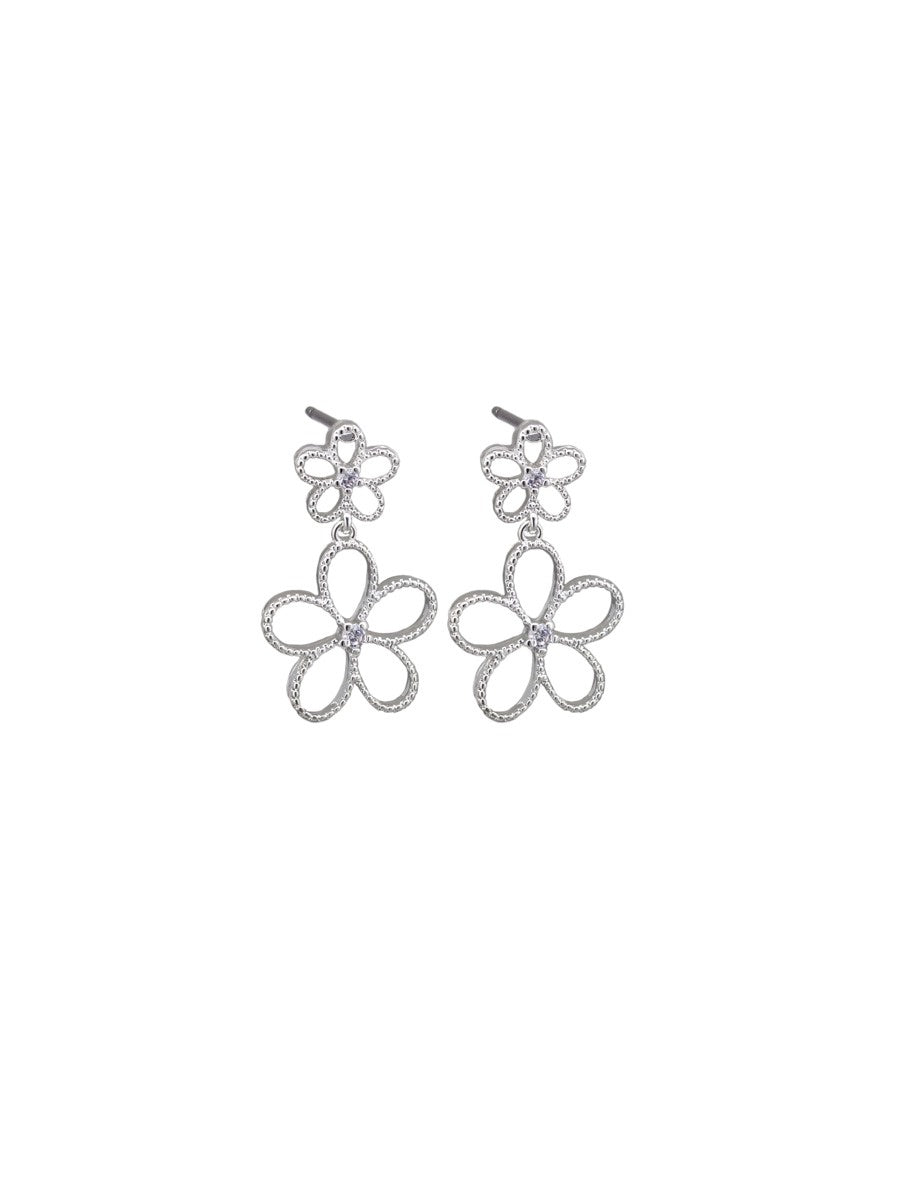 Silver Floral Duo Earrings