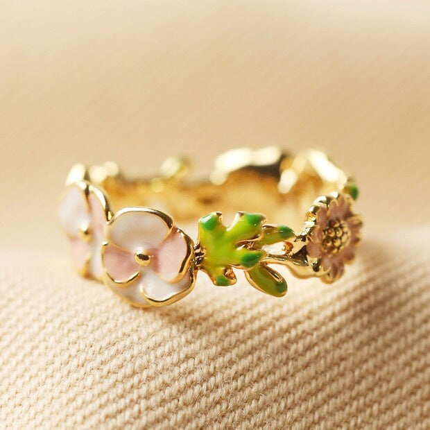 Enamel Flower Ring in Gold