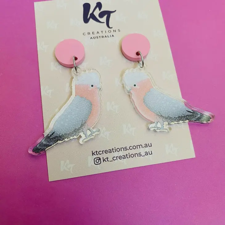 Gary Galah Bird Acrylic Dangle Earrings