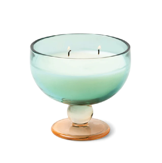 Glass Goblet Candle - Teal & Orange Tinted  - Tobacco Patchouli