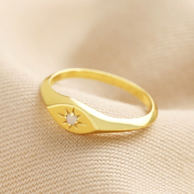 Gold Sterling Silver Crystal Star Signet Ring