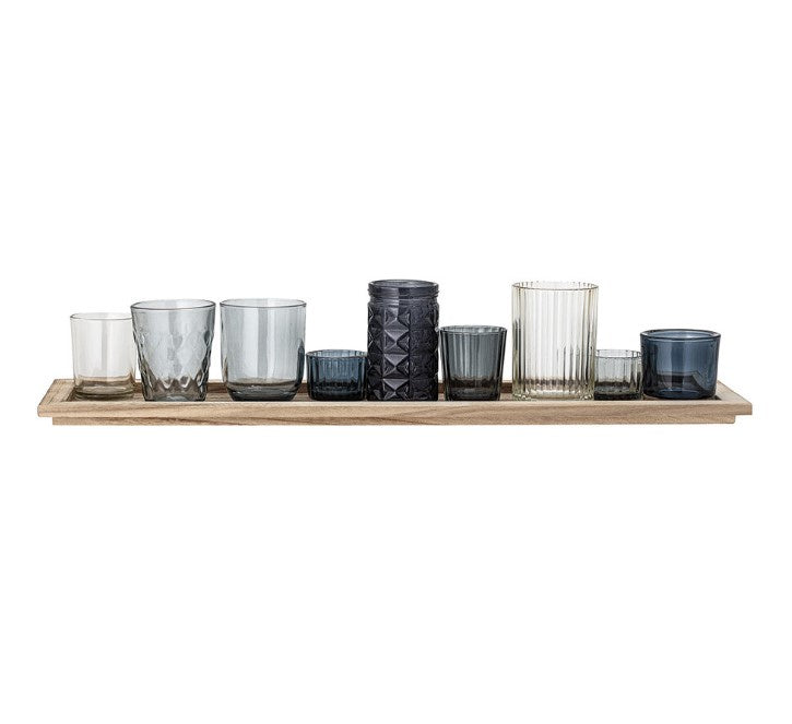 Elvie Set of 9 Blue-Grey Votives w/Tray