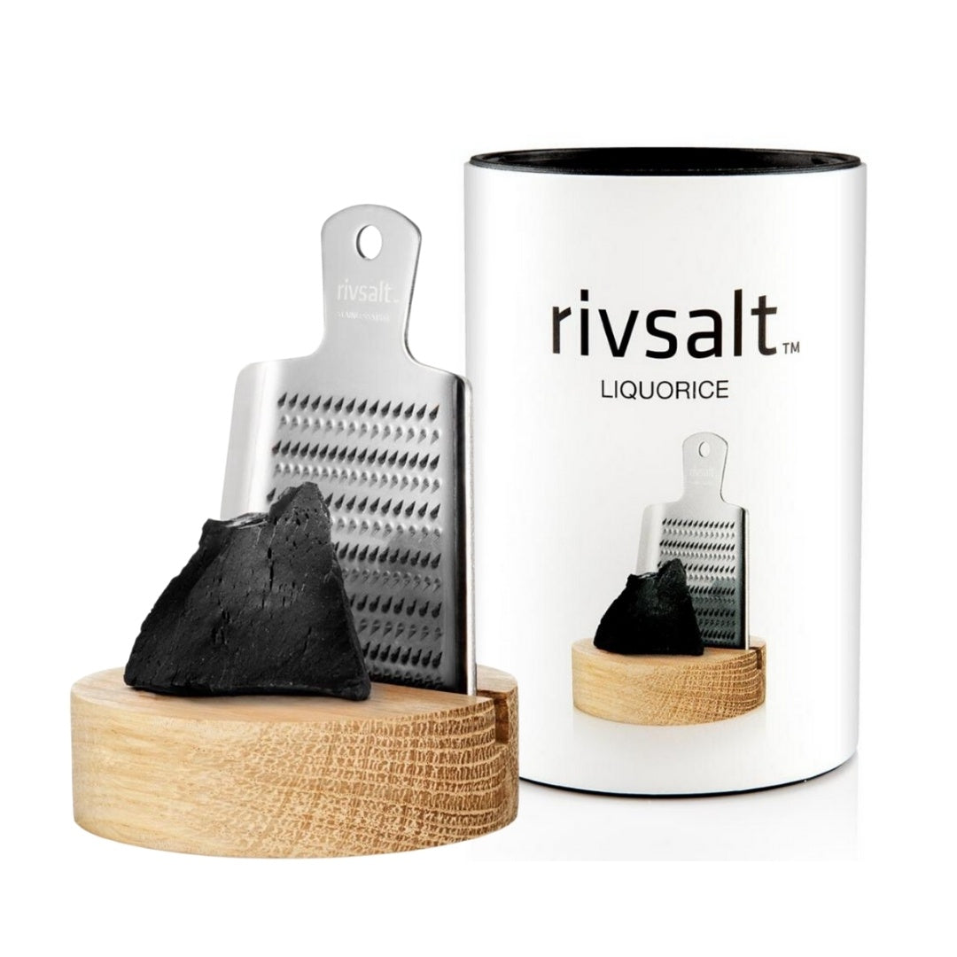 Rivsalt Liquorice - Raw Licorice, Grater & Oak Stand