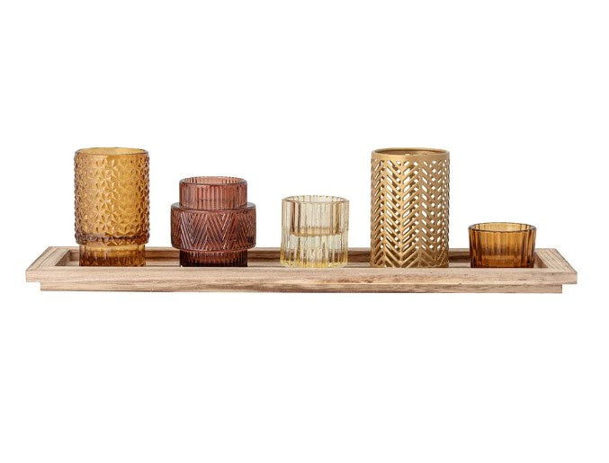 Elvina Set of 5 Amber Votives w/Tray